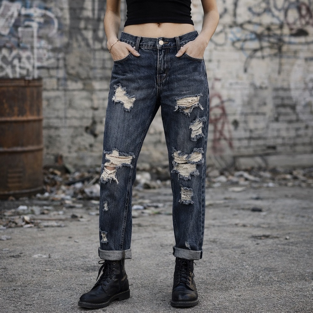 ONE‎ by One Teaspoon Dark Wash Awesome Baggies Distressed Boyfriend Jeans 28